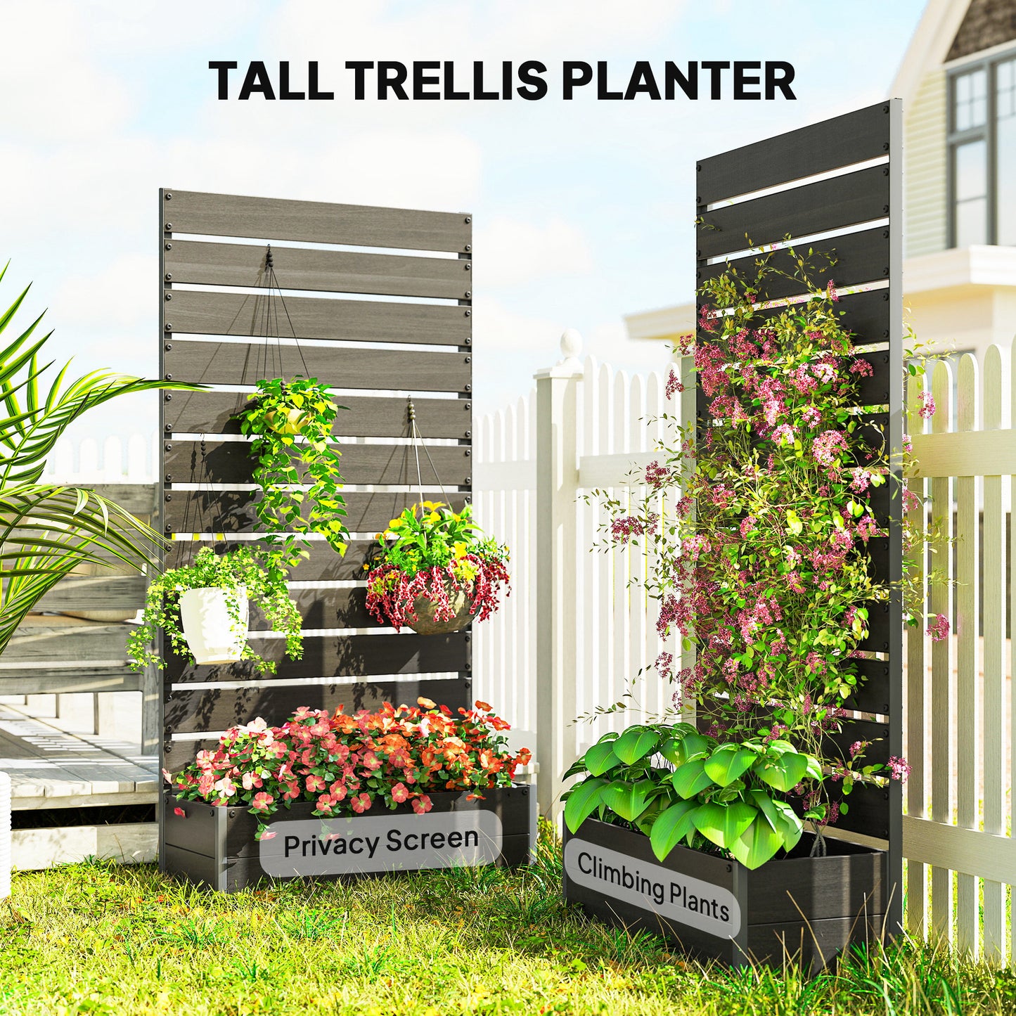 Outsunny Raised Garden Bed With Trellis For Climbing Plants Privacy Screen Black