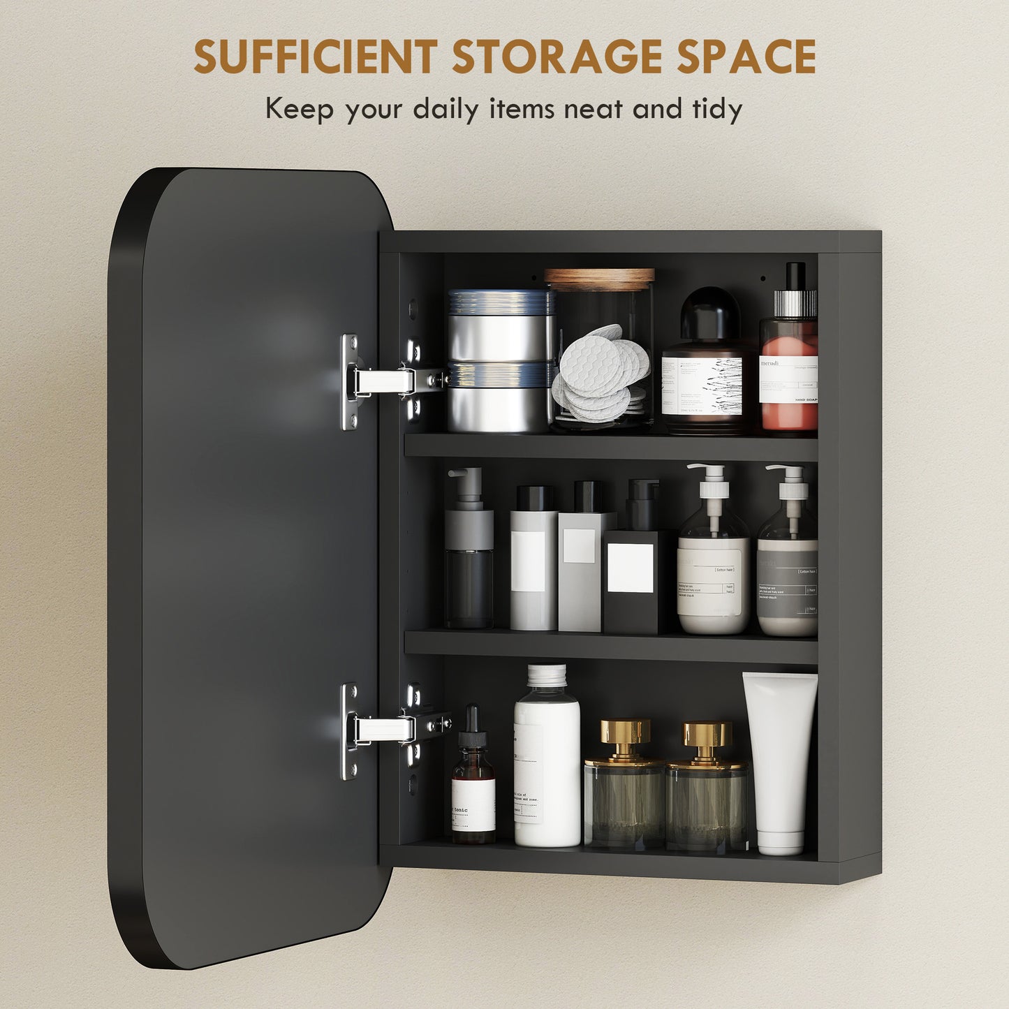 HOMCOM Bathroom Medicine Cabinet With Mirror Black Wall Cabinet Soft Close Hinges Adjustable Shelves