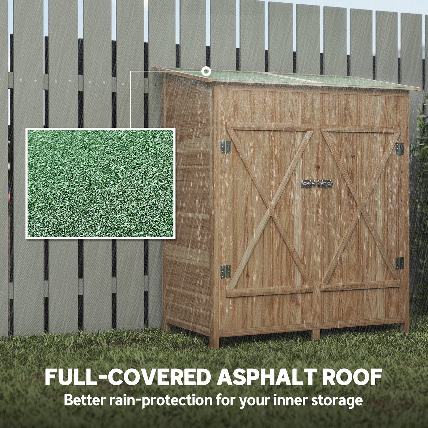 Outsunny 140 X 75 Fir Wood Garden Shed With Asphalt Roof Natural Finish Tall Vertical Storage