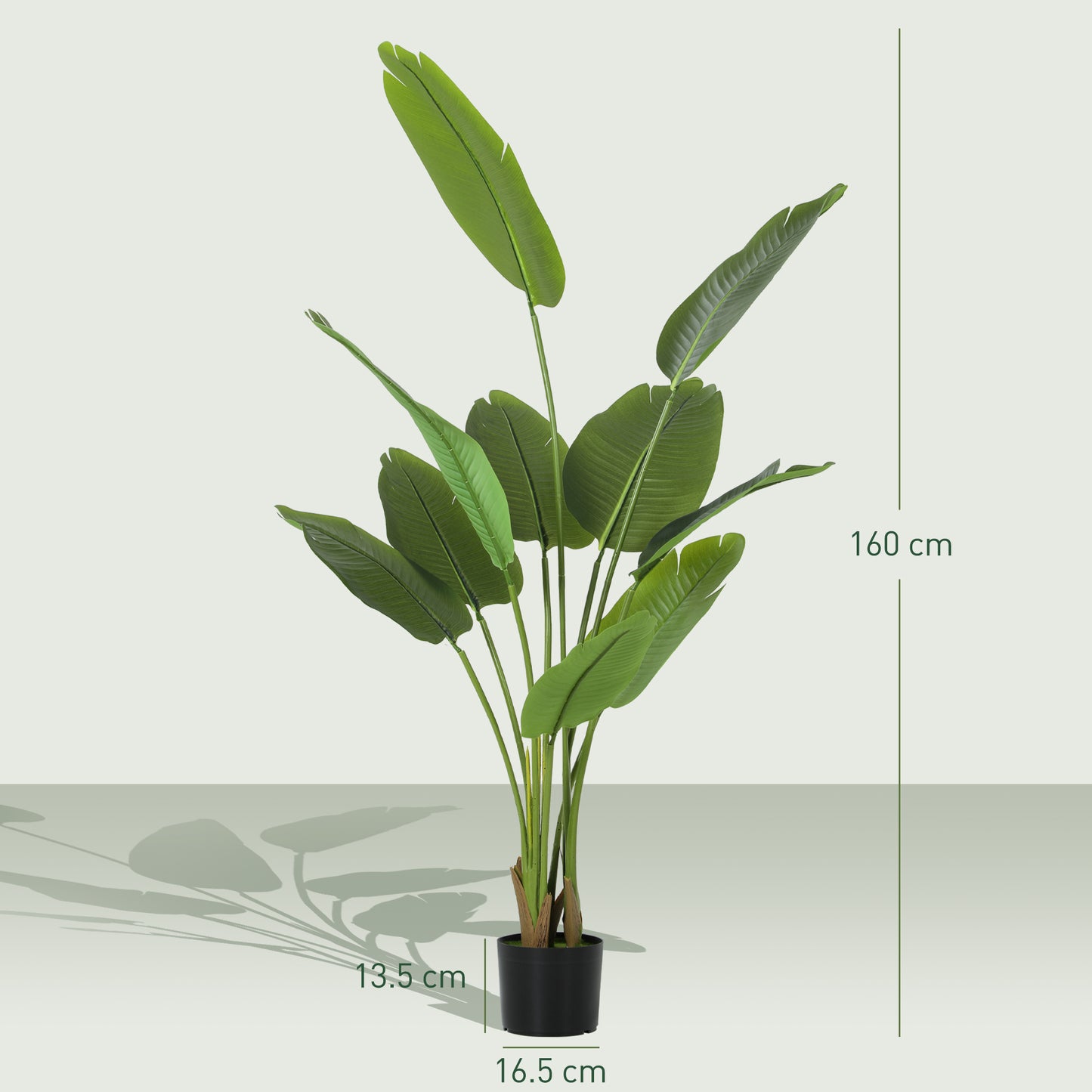 HOMCOM 160cm Tall Artificial Bird Of Paradise Plant Pot With Banana Leaves PEVA Leaves And Flocking For Home Office Decor