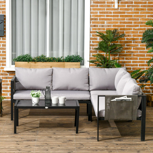 Outsunny 4 Piece Garden Furniture Set w/ Breathable Mesh Pocket, Light Grey - ALL4U RETAILER LTD
