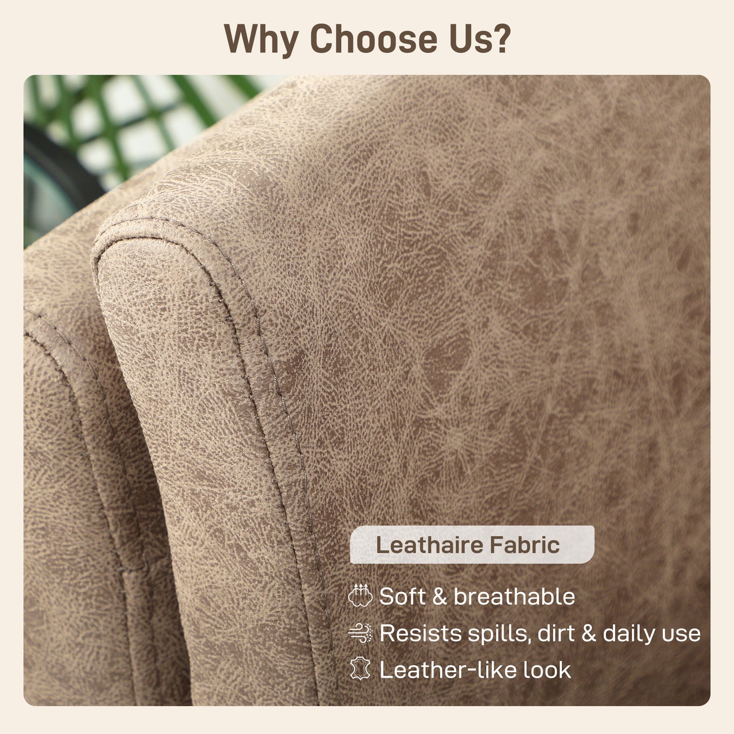 HOMCOM Leathaire Two Seater Sofa Loveseat Light Brown With High Density Foam Cushions