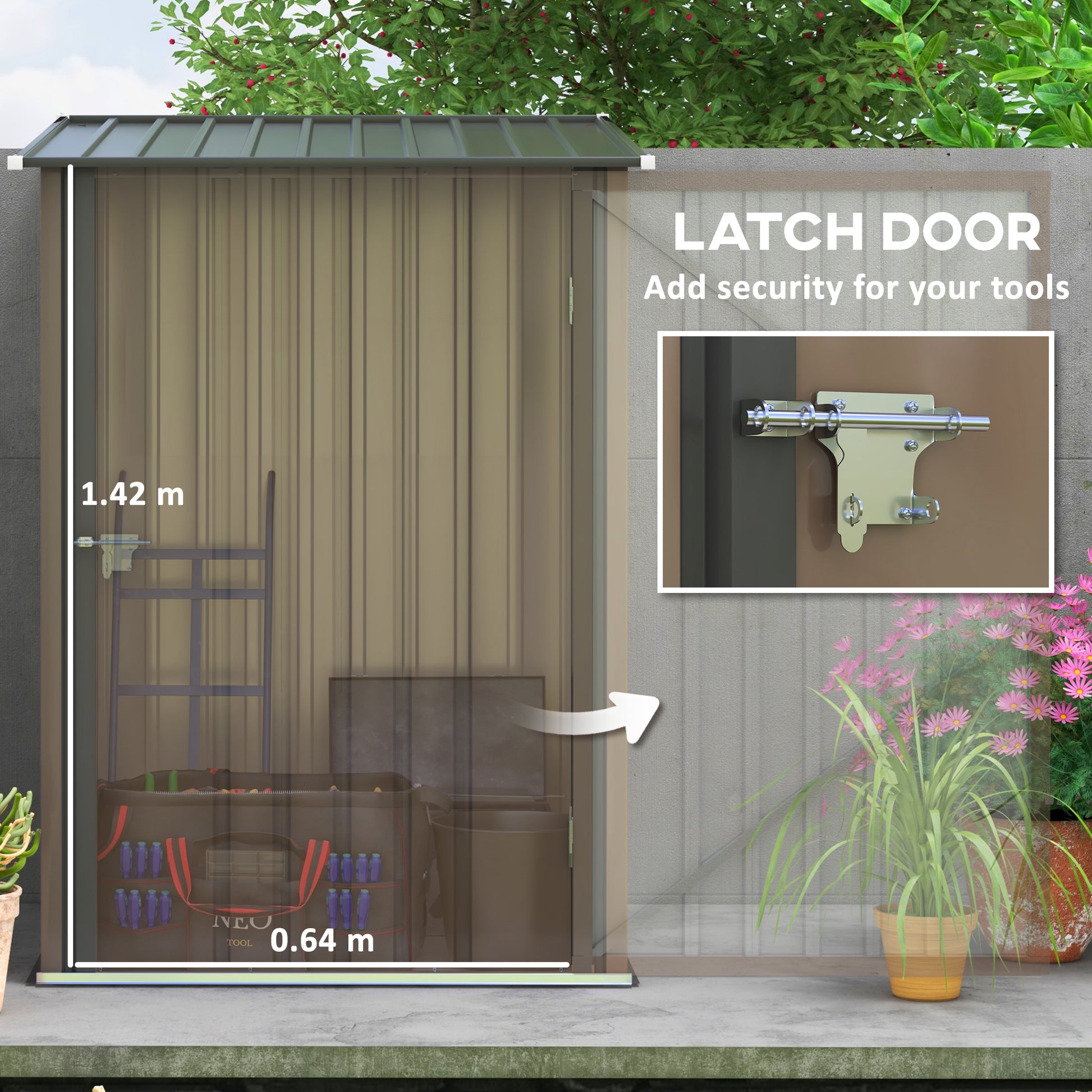 Outsunny 3.3ft x 3.4ft Metal Lean-to Garden Storage Shed with Lockable Door, Outdoor Tool Organizer, Brown - ALL4U RETAILER LTD