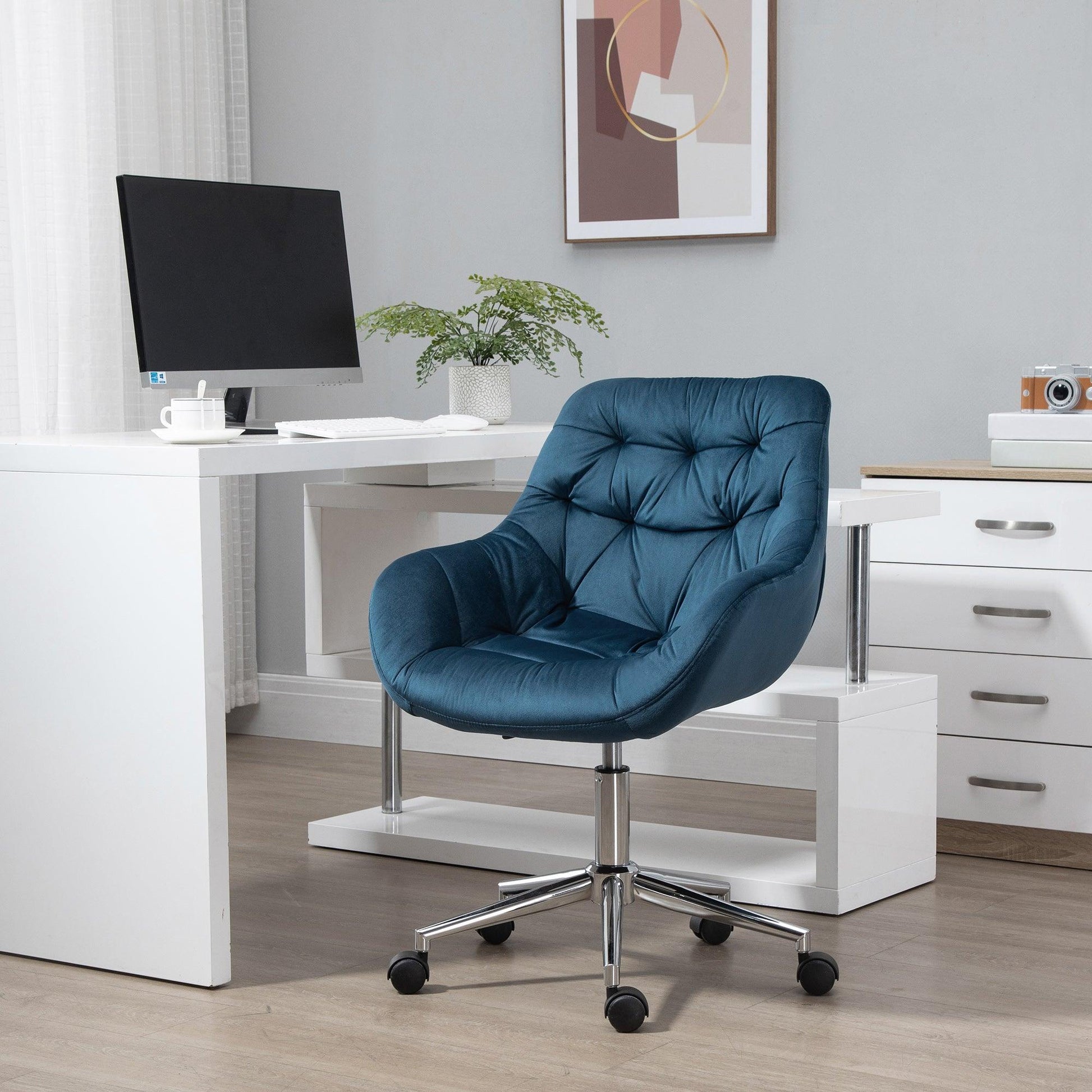 Vinsetto Velvet Ergonomic Office Chair with Adjustable Support, Blue - ALL4U RETAILER LTD