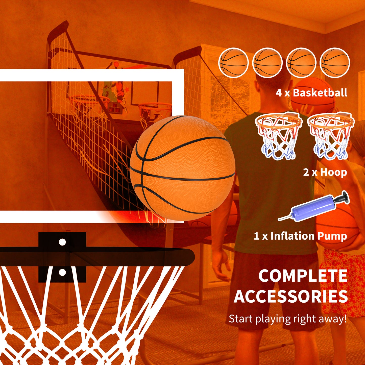 SPORTNOW Compact Double Shot Basketball Arcade Game with 8 Interactive Modes - ALL4U RETAILER LTD