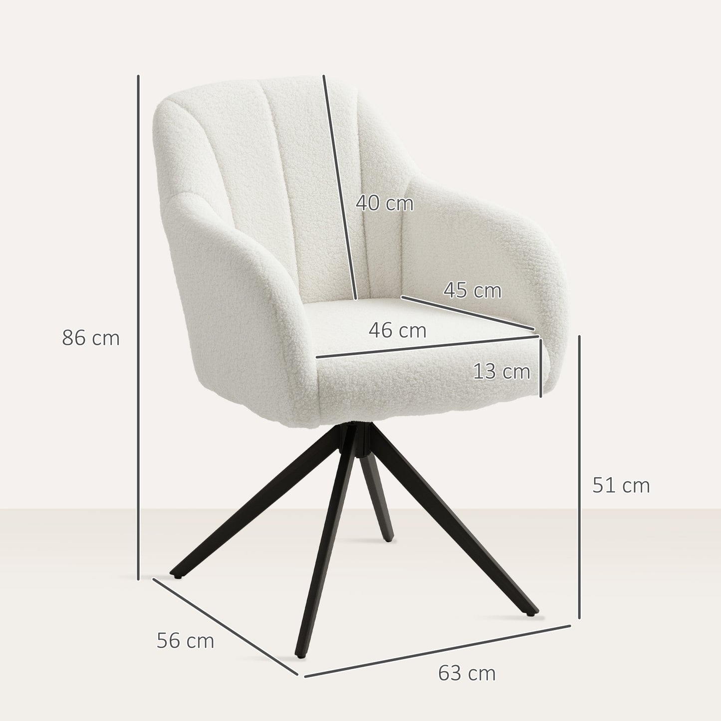 HOMCOM 360 Degree Swivel Accent Chair Teddy Fleece Armchair With Steel Legs for Living Room Bedroom Home Office White