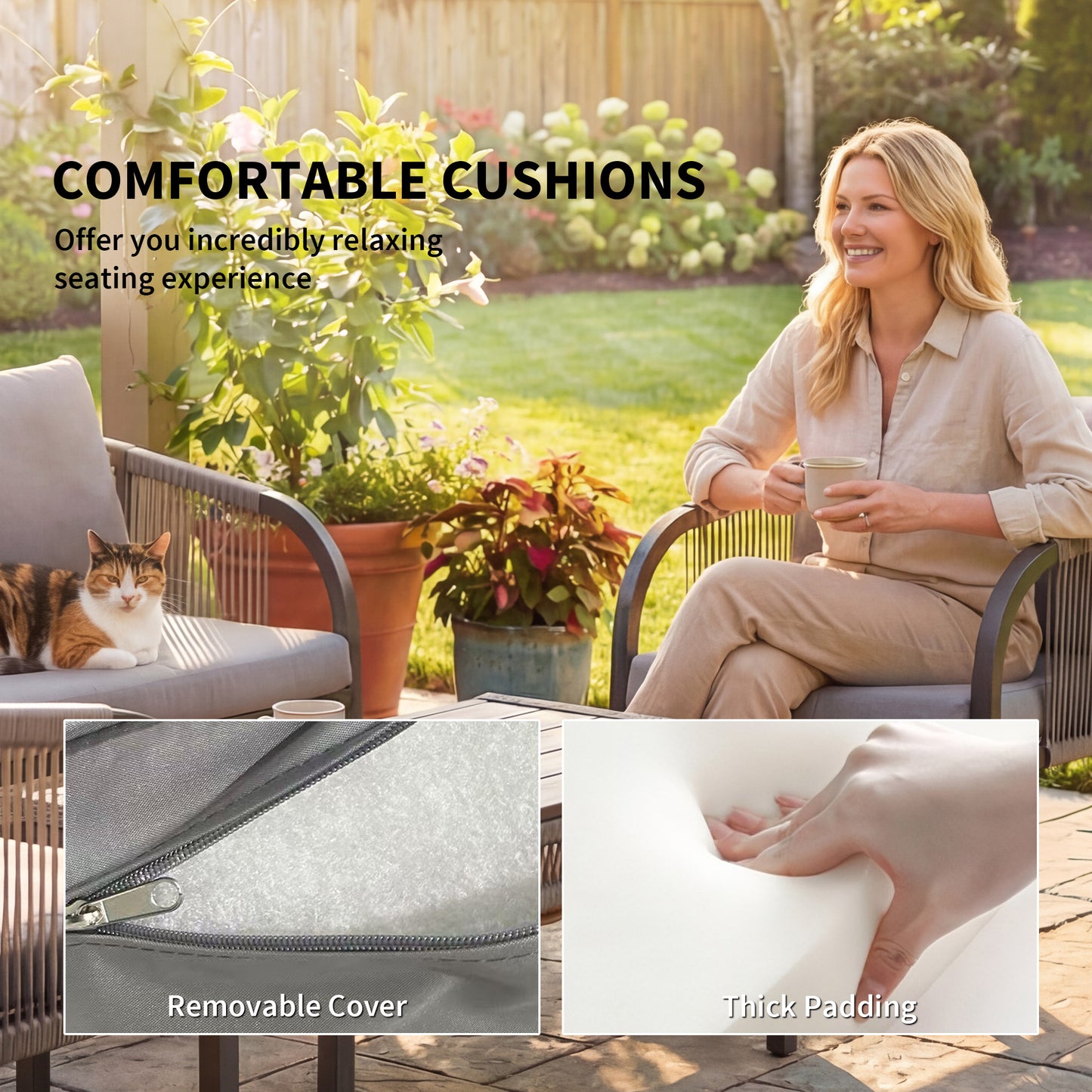 Outsunny 4 Piece Rattan Garden Furniture Set Loveseat Armchairs Table Steel Frame Wicker Patio Conversation Set Grey