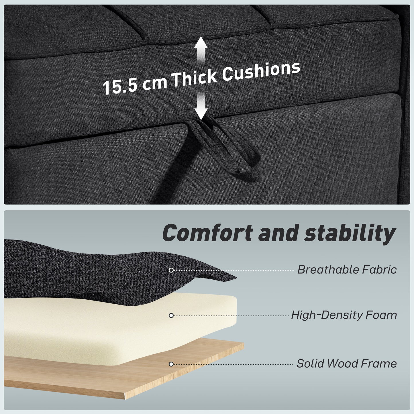 HOMCOM 3 In 1 Single Sofa Bed Convertible Sleeper Chair Bed Perfect For Small Spaces Black