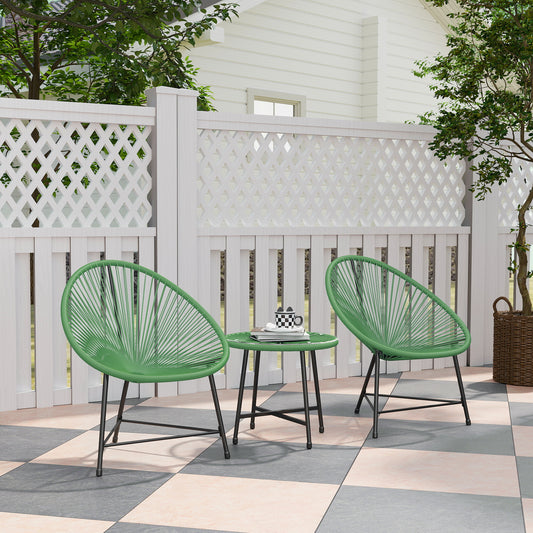 Outsunny Rattan Bistro Set with Acapulco Chairs and Glass Table in Green for Outdoor Patio Garden