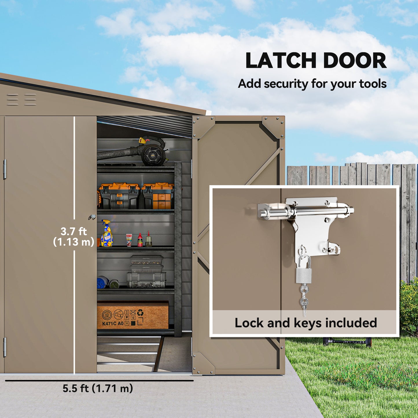 Outsunny 5 X 9Ft Galvanised Metal Garden Shed With Foundation Kit Lockable Doors And Air Vents Brown