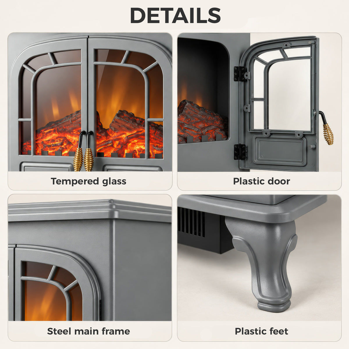 Homcom Freestanding Electric Fireplace Stove Heater With Led Flame Effect