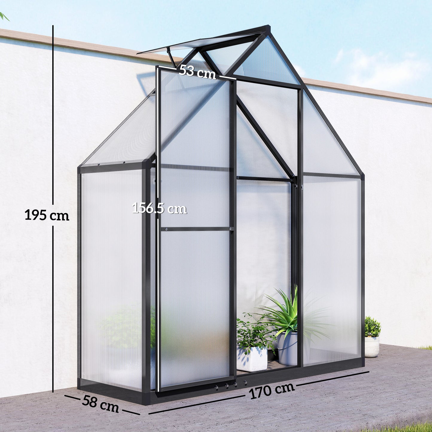 Outsunny Polycarbonate Greenhouse With Swing Door And Adjustable Window Walk In 5.5 Feet By 2 Feet Black