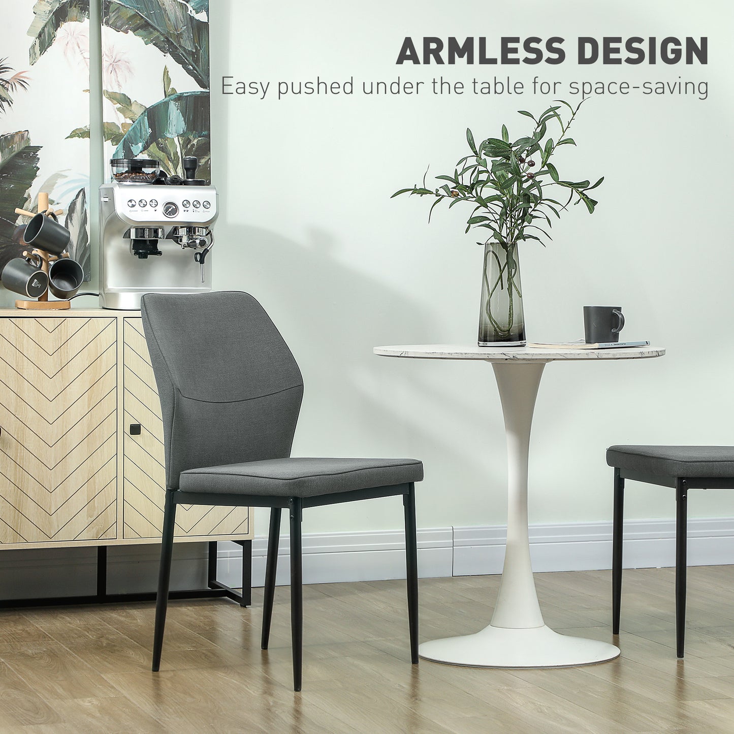 HOMCOM Velvet Dining Chairs Set Of 2 Armless Upholstered Kitchen Chairs With Metal Legs Curved Back And Padded Seat Grey