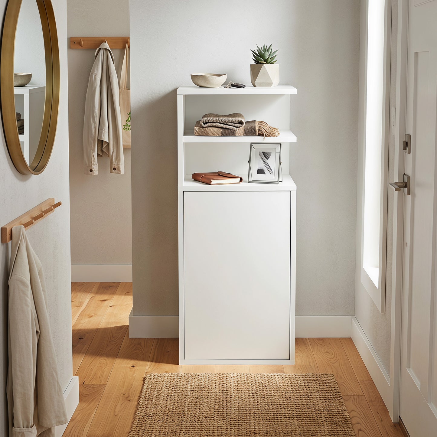 HOMCOM Slim Bedside Table Set Of 2 Narrow Nightstands With Open Cubbies And Cupboard In White For Bedroom