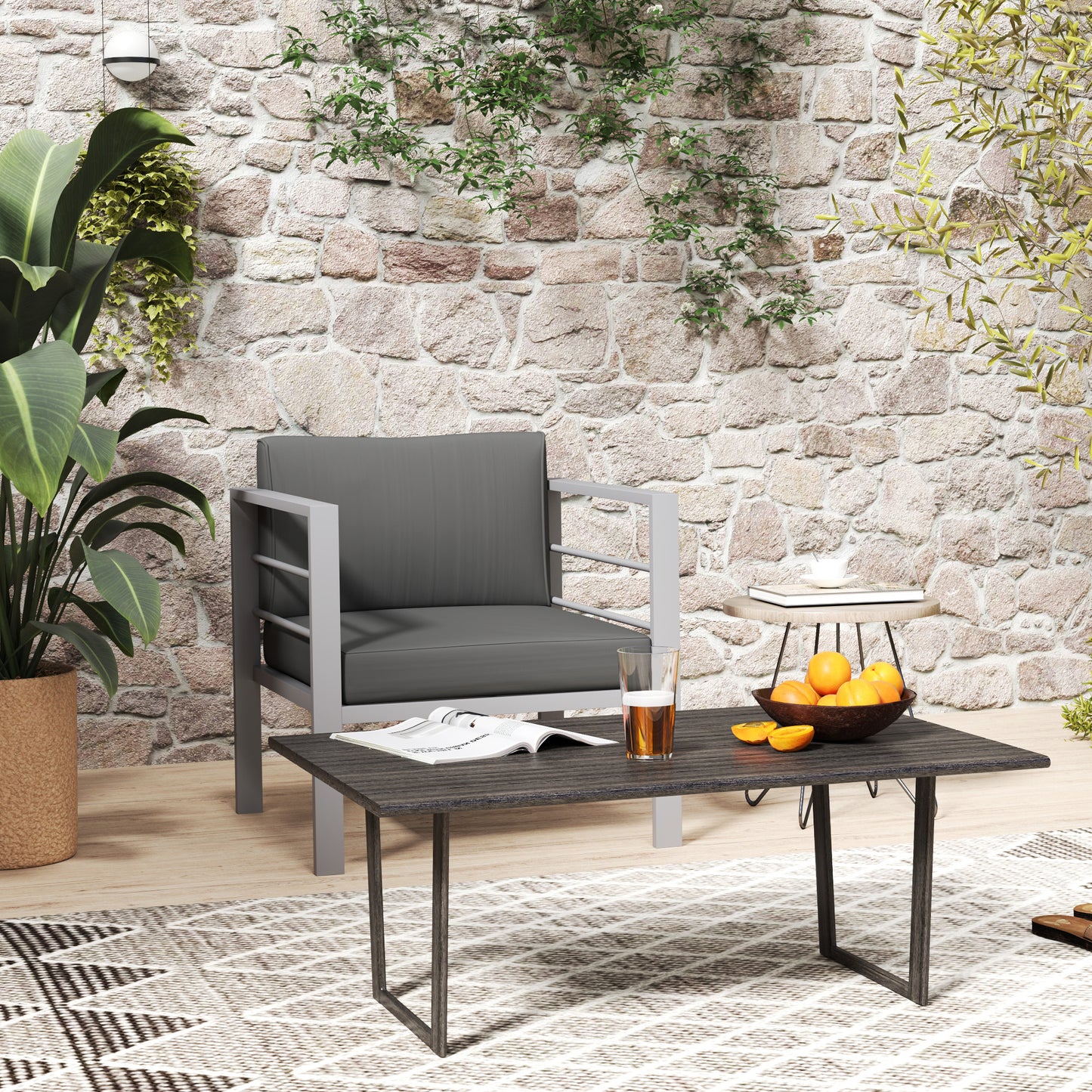 Outsunny Two Piece Garden Sofa Set All Weather With Removable Cushions Metal Frame Outdoor Furniture Charcoal Grey