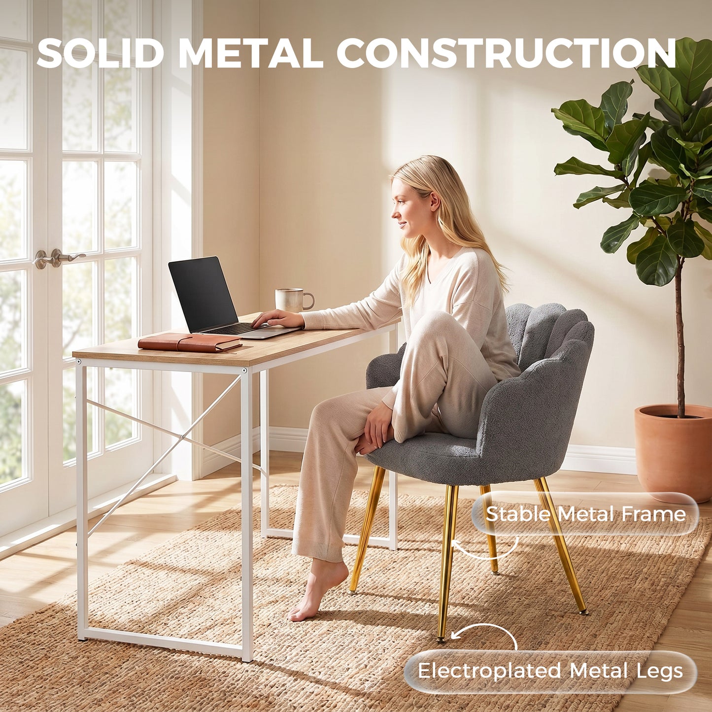 HOMCOM Petal Back Lounge Chair With Metal Legs For Living Room And Bedroom With Grey Finish