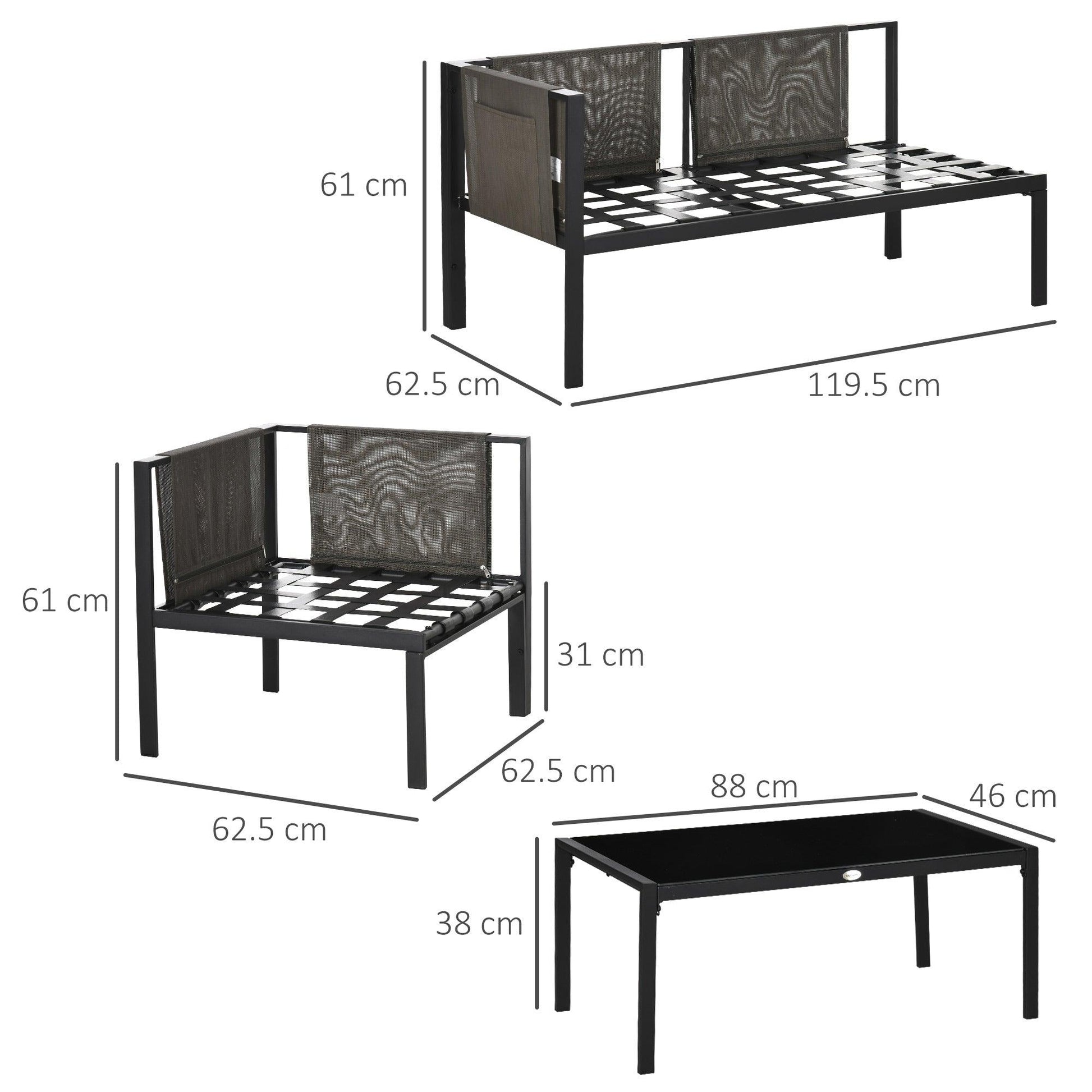 Outsunny 4 Piece Garden Furniture Set w/ Breathable Mesh Pocket, Light Grey - ALL4U RETAILER LTD