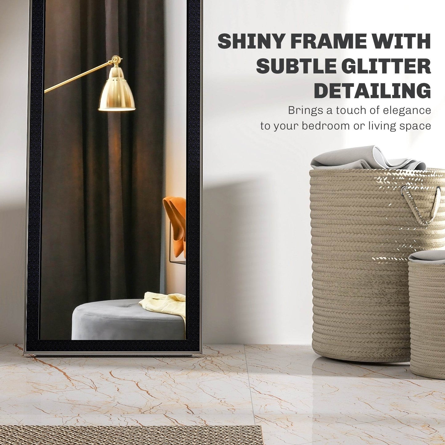 HOMCOM Sparkling Black Full-Length Wall Mirror - ALL4U RETAILER LTD