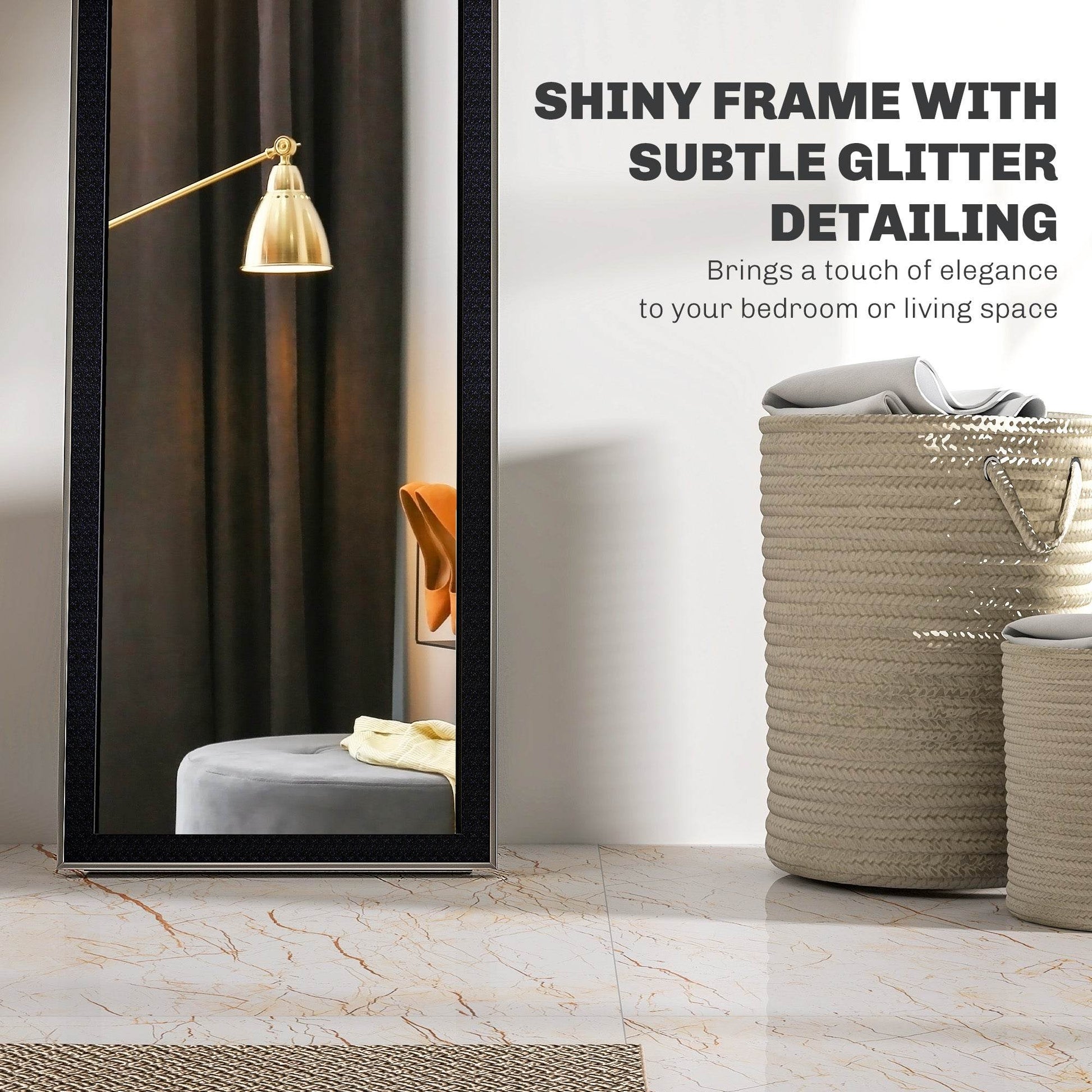 HOMCOM Sparkling Black Full-Length Wall Mirror - ALL4U RETAILER LTD