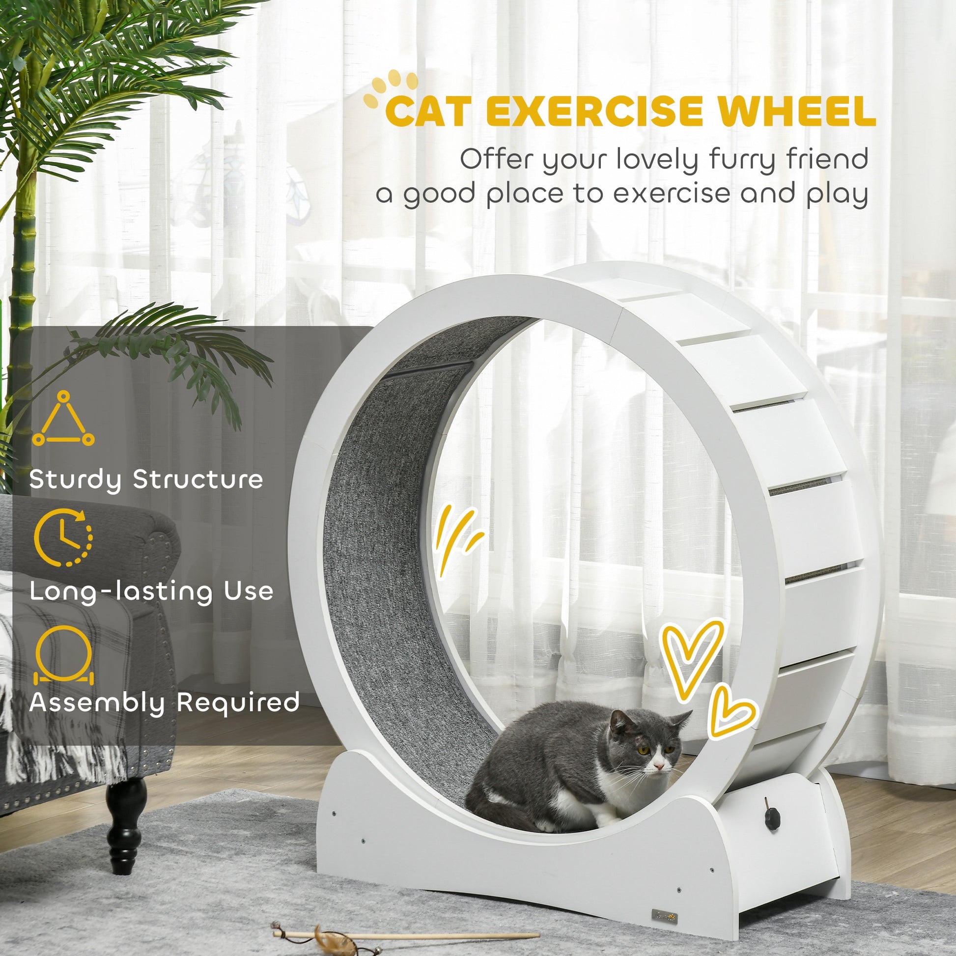 PawHut 30" Stylish Wooden Cat Exercise Wheel with Safety Brake, White - ALL4U RETAILER LTD