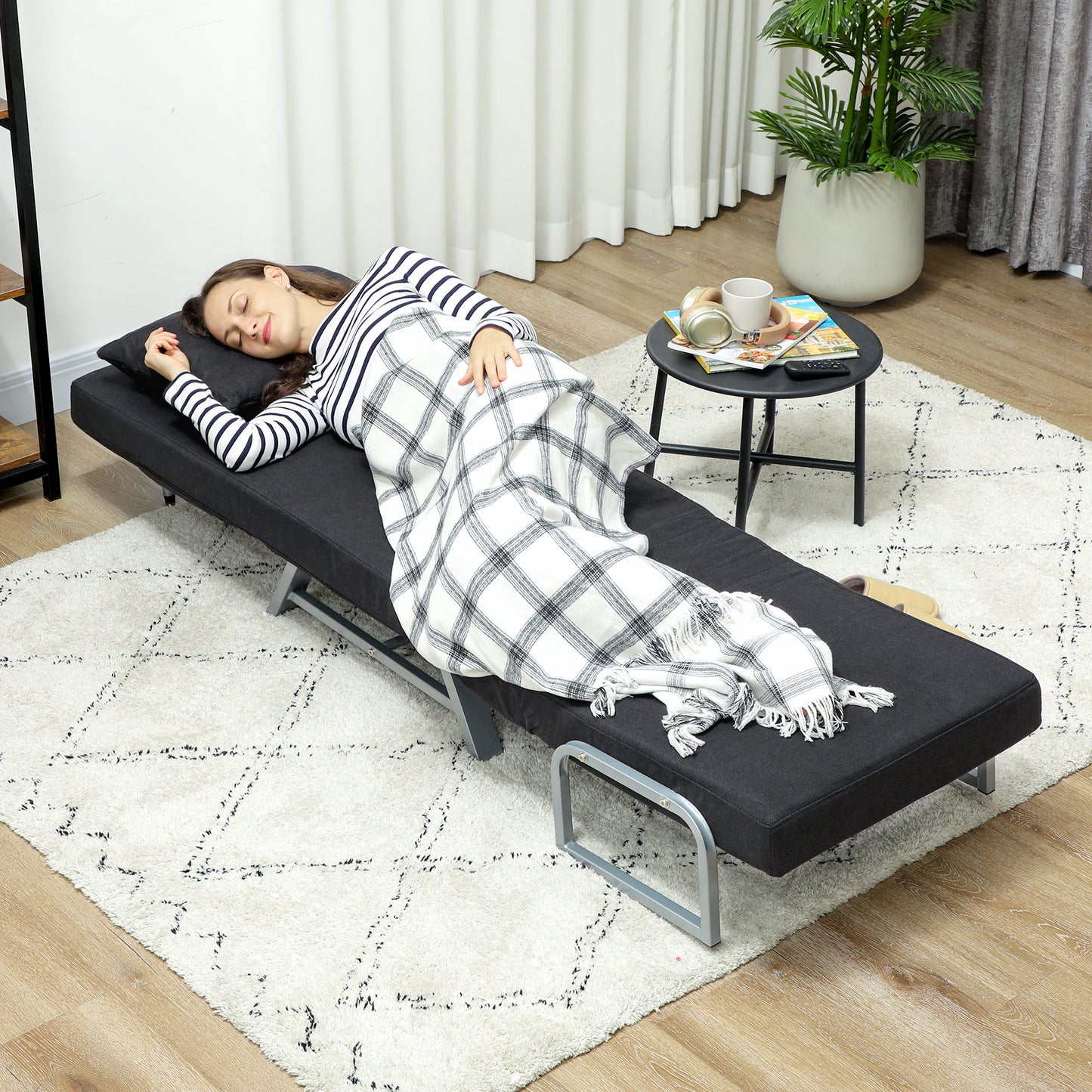 HOMCOM 3-In-1 Sofa Bed Convertible Chair Bed With Adjustable Backrest And Removable Armrests For Small Spaces Black