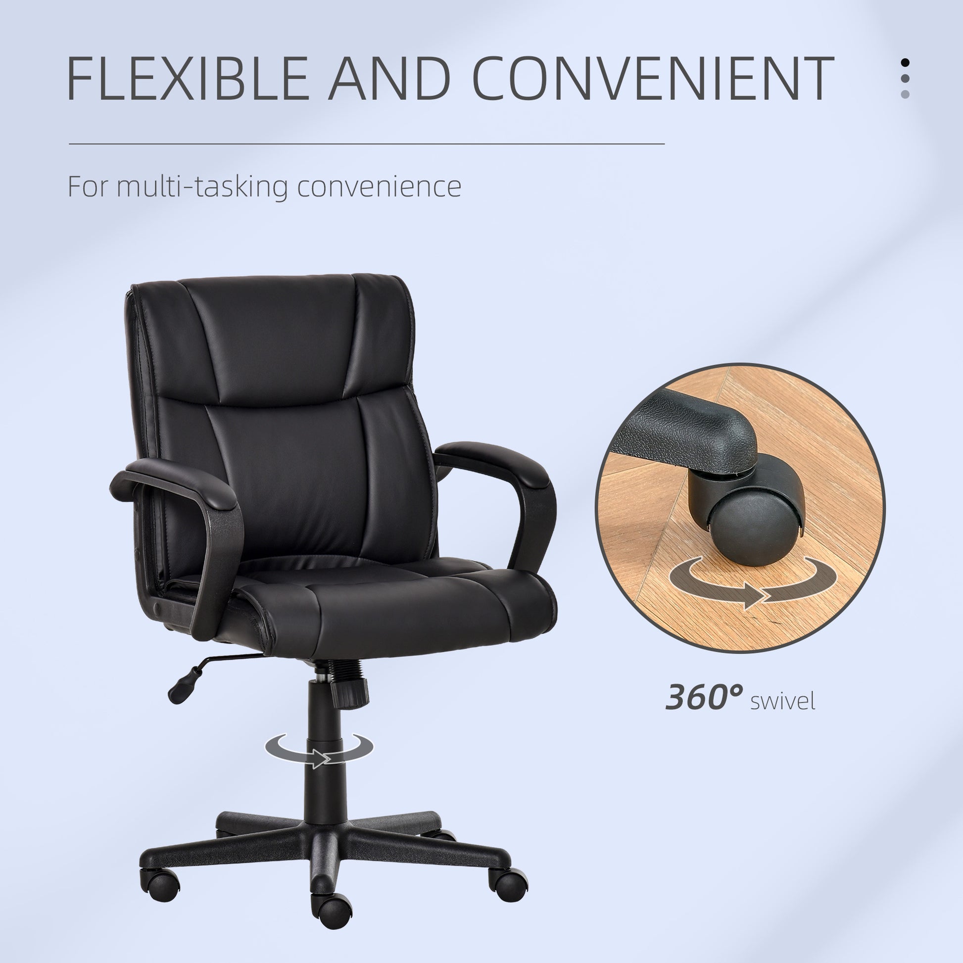 Vinsetto Black PU Leather Ergonomic Executive Swivel Office Chair with Adjustable Height and Armrests for Home Use - ALL4U RETAILER LTD