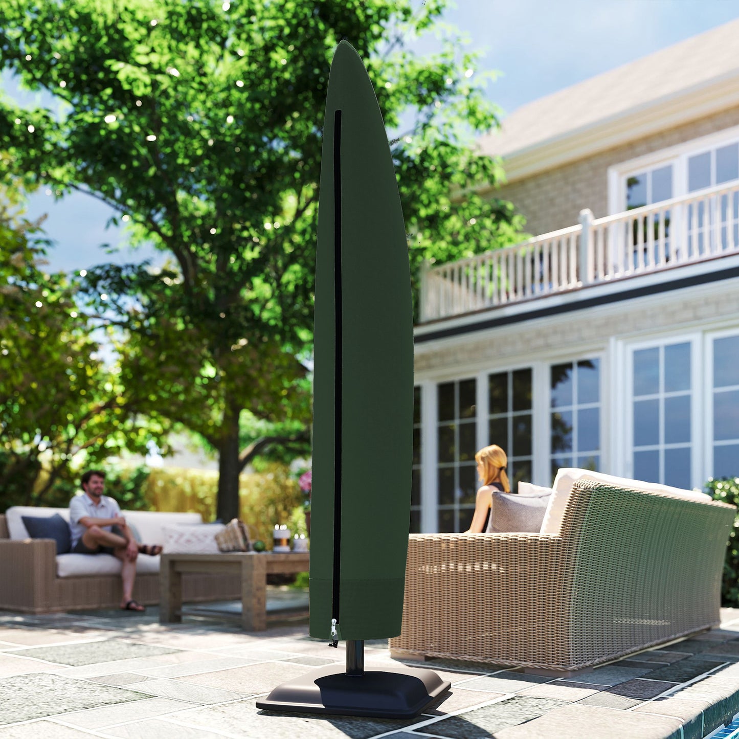 Outsunny 600D Oxford Cantilever Parasol Cover For 2 To 4 M Umbrellas Green Weatherproof