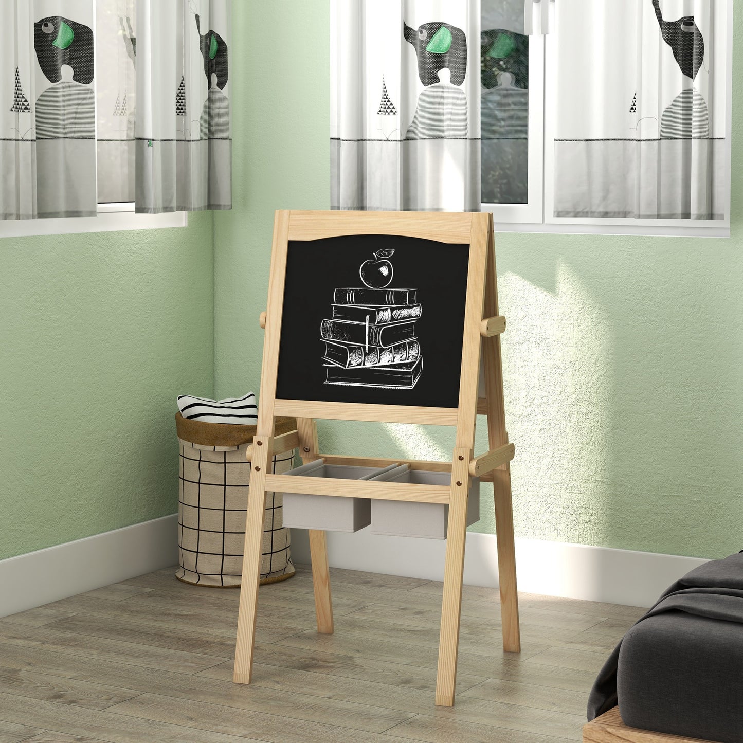 AIYAPLAY Kids Easel With Paper Roll 3 In 1 Art Easel For Toddlers Whiteboard Chalkboard With Storage Baskets
