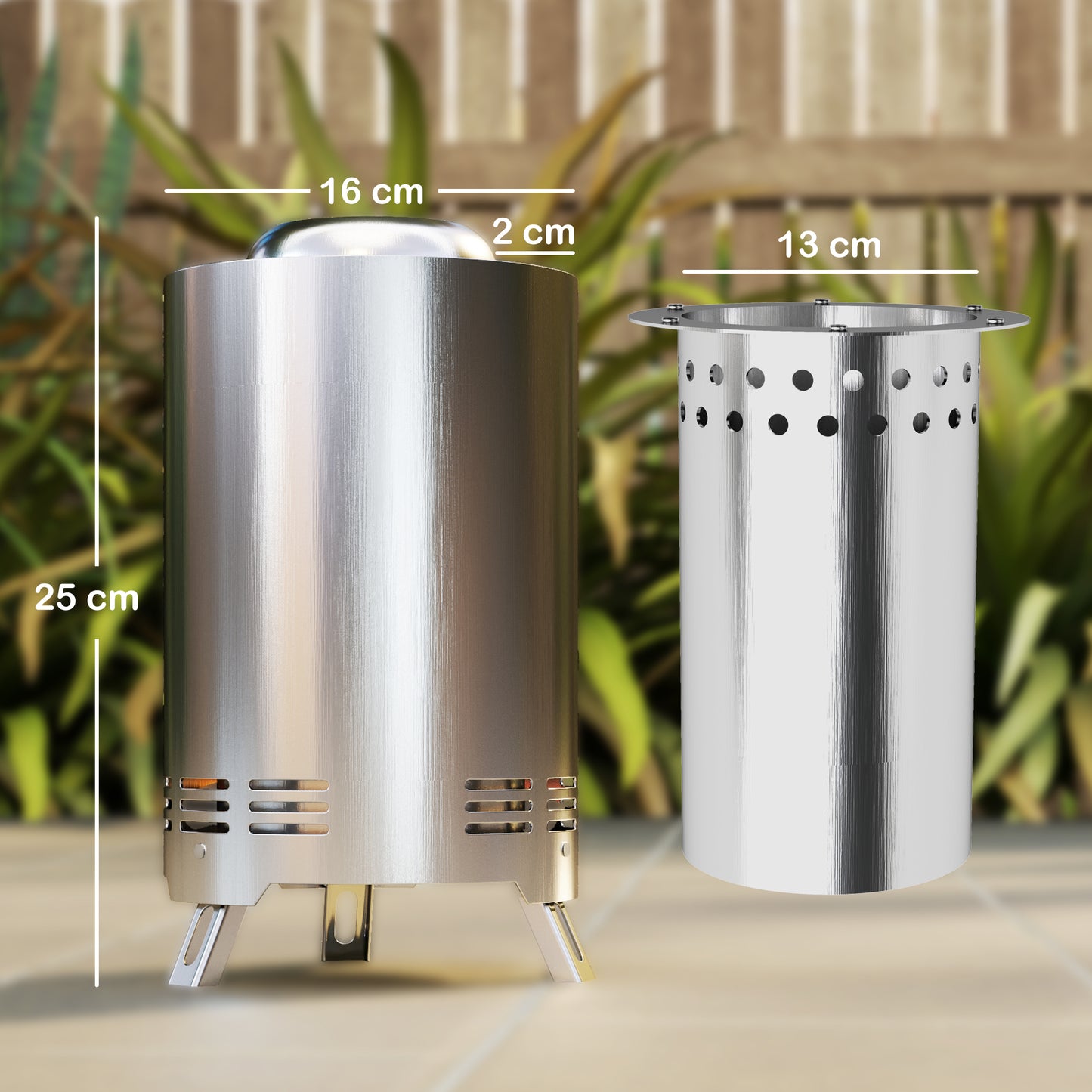 Outsunny Smokeless Fire Pit Stainless Steel 16x16cm Wood Or Pellet Fueled Poker For Garden Camping Silver Tone