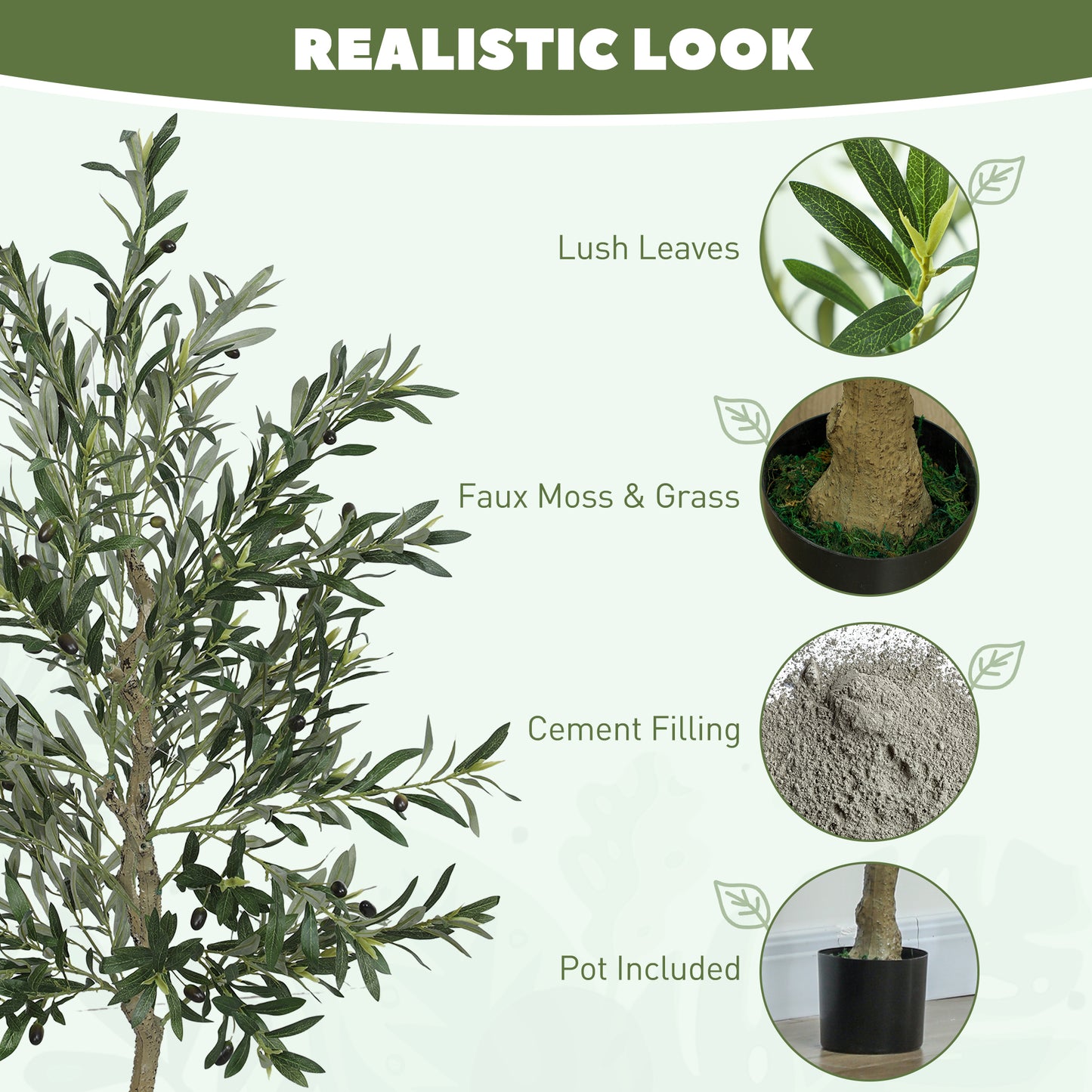 HOMCOM Set Of Two Silk Leaf Artificial Olive Trees With Cement Pots For Realistic Home Decor