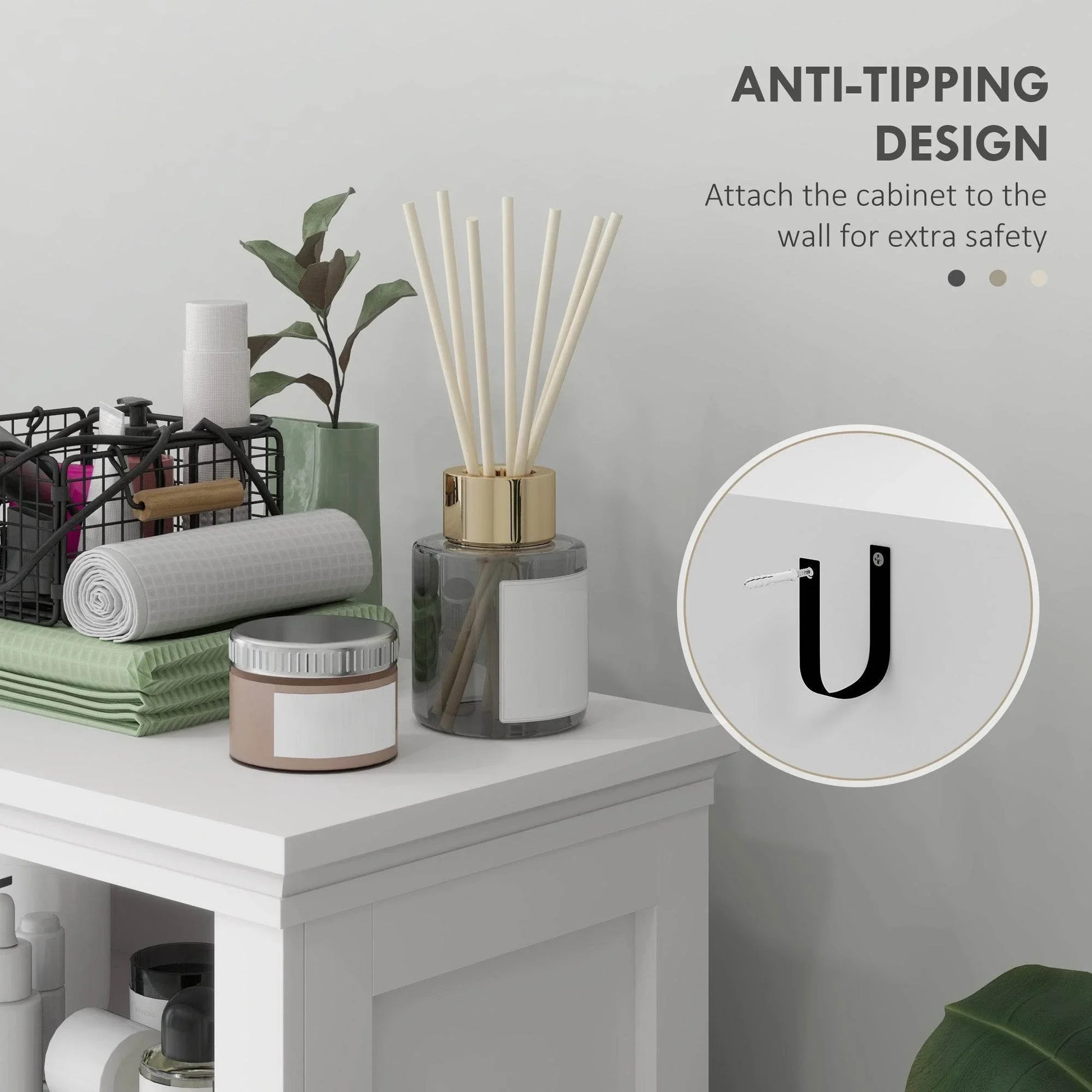 Compact White Bathroom Storage Cabinet with Adjustable Shelves - ALL4U RETAILER LTD