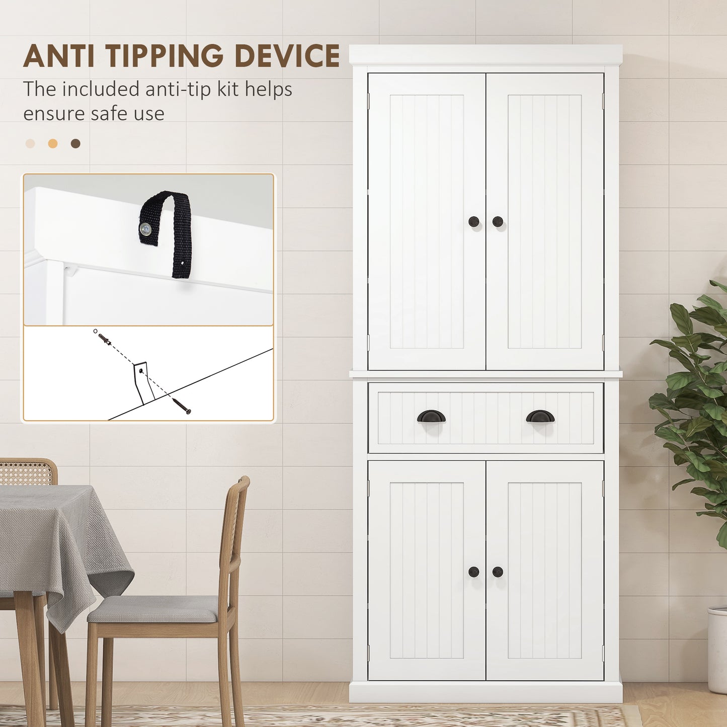 HOMCOM White Kitchen Storage Cabinet With Drawer And Adjustable Shelves Tall Pantry Organizer