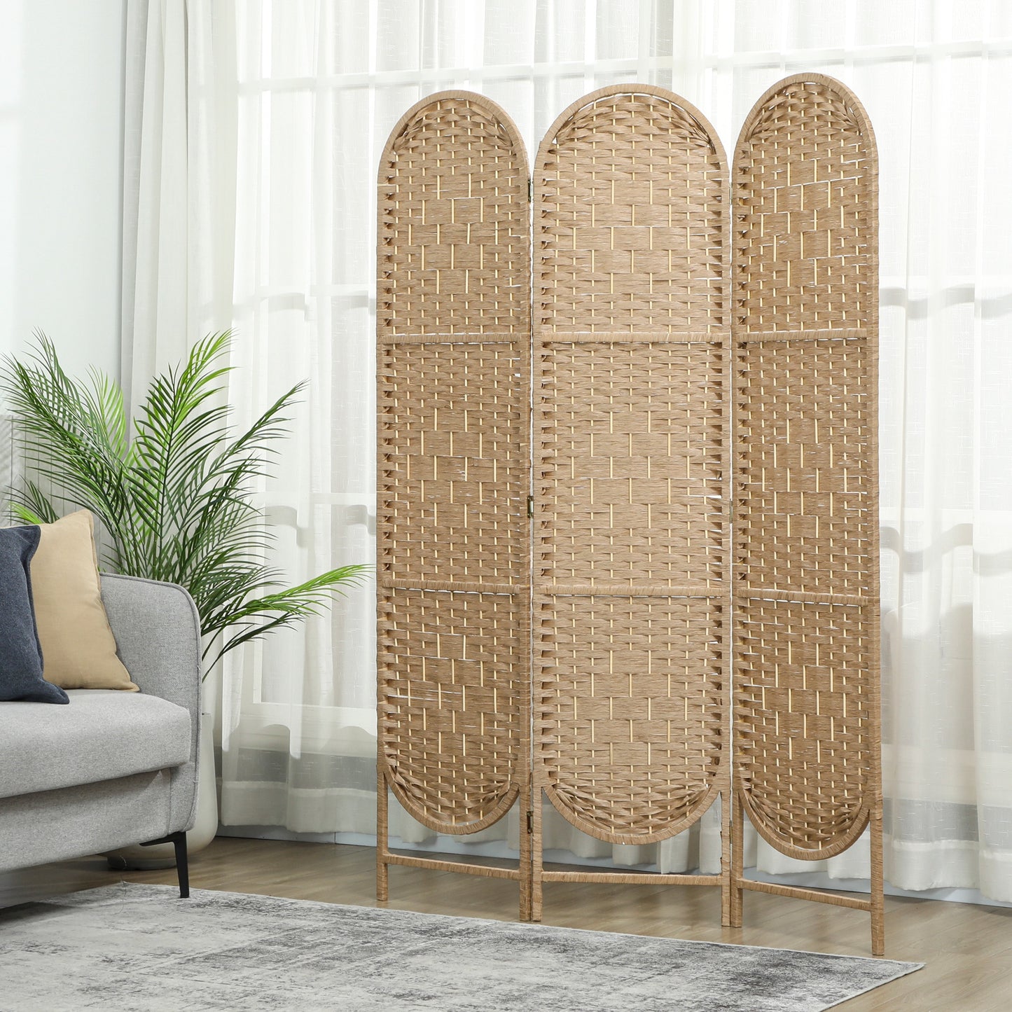 HOMCOM Freestanding Privacy Screen 3 Panel Folding Room Divider Natural Wood Finish For Living Room Bedroom Office