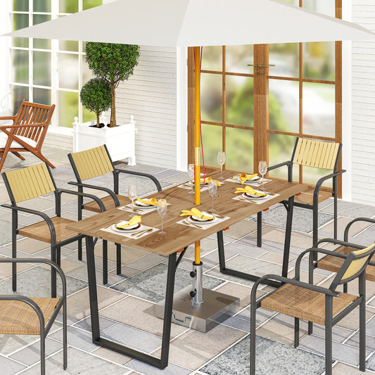 Outsunny 6 Seater Wooden Garden Dining Table 175x80 cm Outdoor Table With 5 cm Parasol Hole Slatted Top Brown