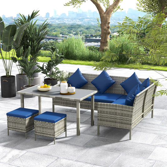 Outsunny 5 Piece Rattan Garden Furniture Set With Dining Table Cushions Dark Blue