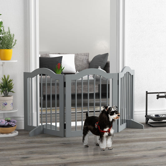 PawHut Freestanding 3-Panel Wooden Dog Gate with Support Feet - Light Grey Safety Barrier - ALL4U RETAILER LTD