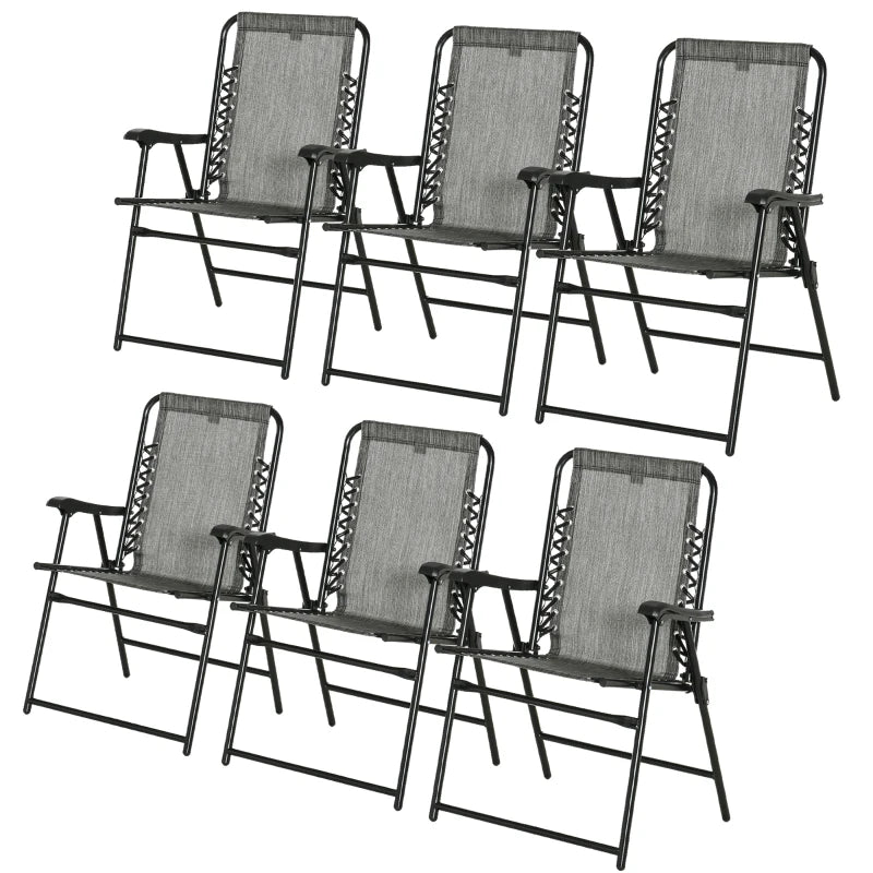 Outsunny 6-Piece Patio Folding Chair Set, Portable Outdoor Chairs with Armrest, Breathable Mesh Fabric Seat & Backrest - Ideal for Camping, Beach, Deck, Lawn - Grey - ALL4U RETAILER LTD