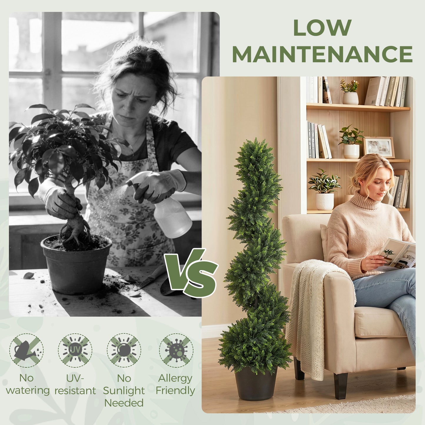 HOMCOM Cypress Set Of 2 Decorative Artificial Plants In Pots UV Resistant For Indoor Outdoor Decor 120 Cm Deep Green
