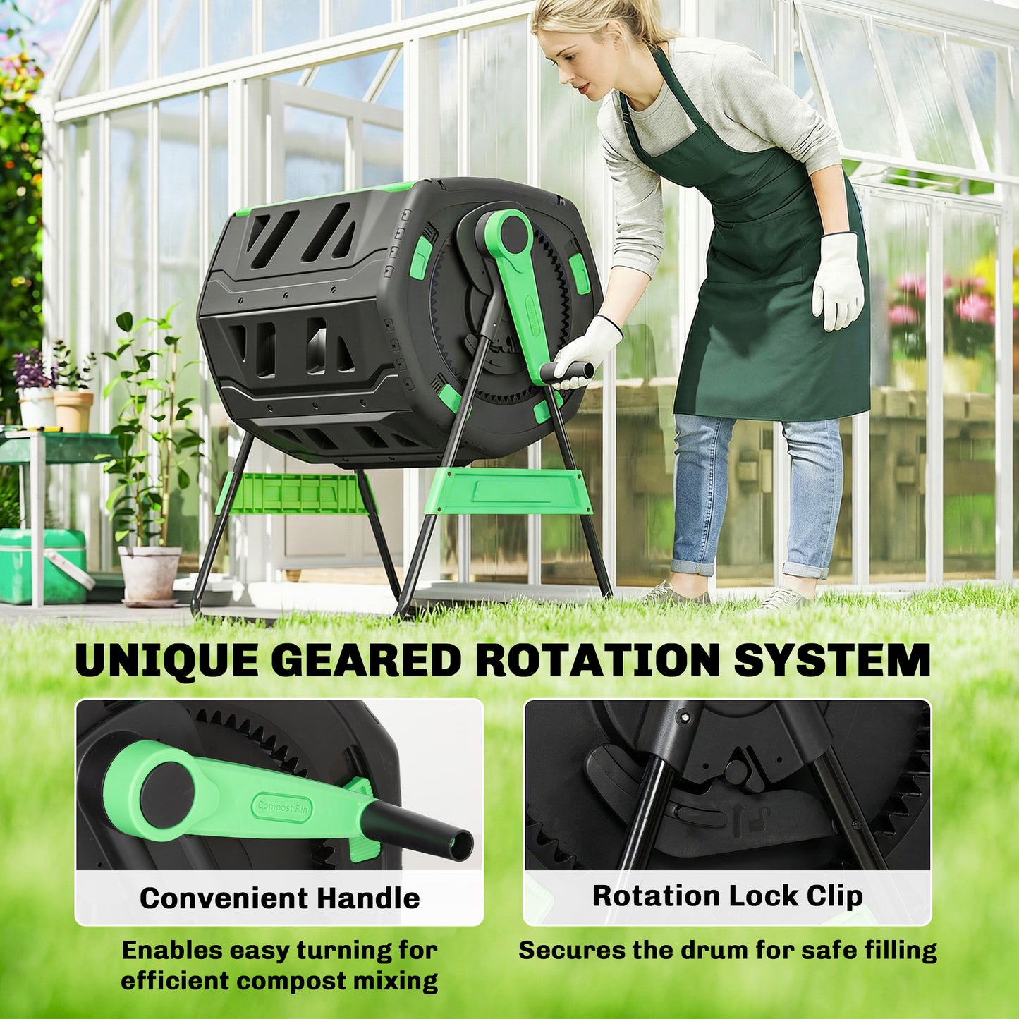 Outsunny 200L Dual Chamber Tumbling Compost Bin With Adjustable Vents BPA Free Green Garden Recycler