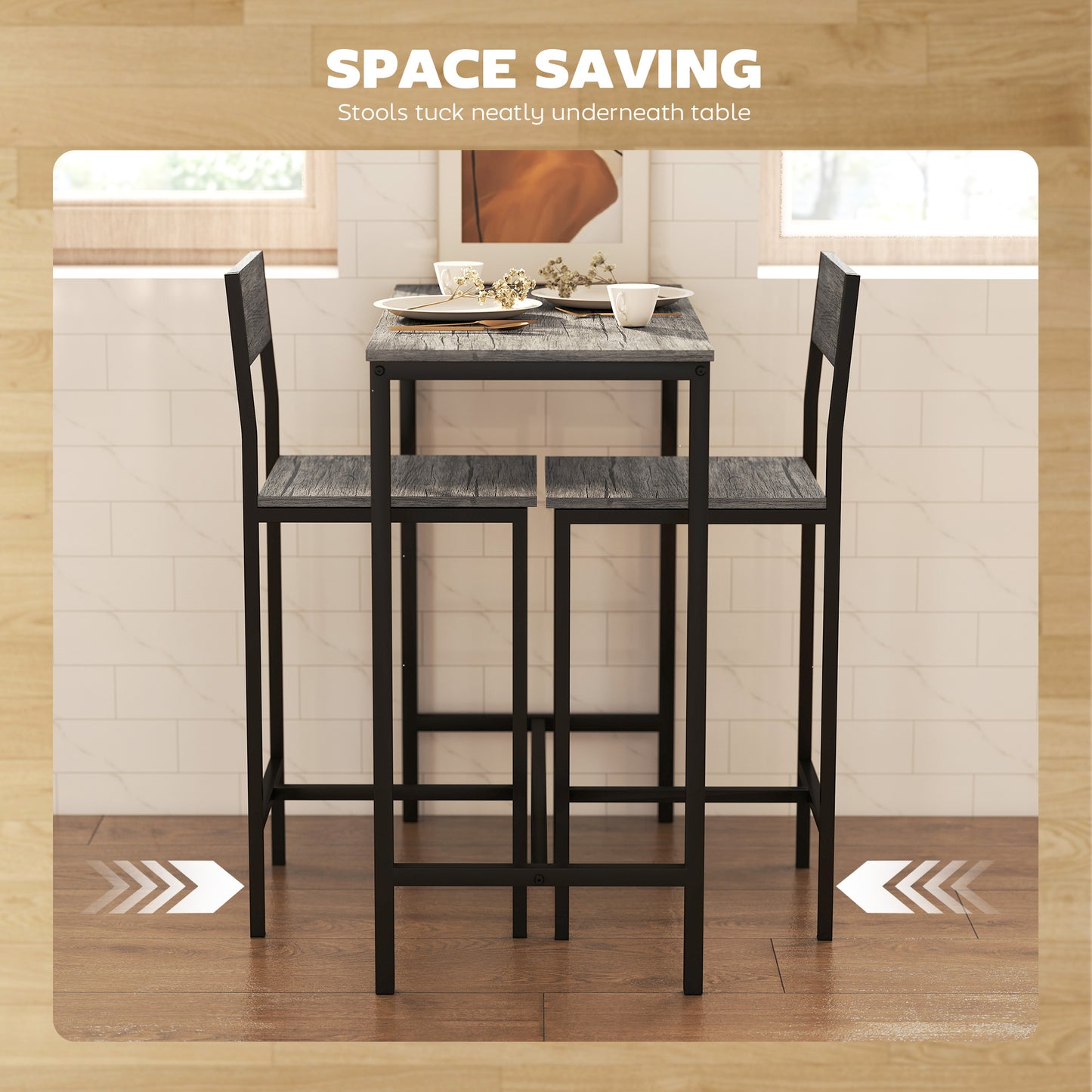 HOMCOM 3 Piece Bar Table Set With 2 Stools Industrial Breakfast Bar Set With Footrests And Backrests For Dining Room