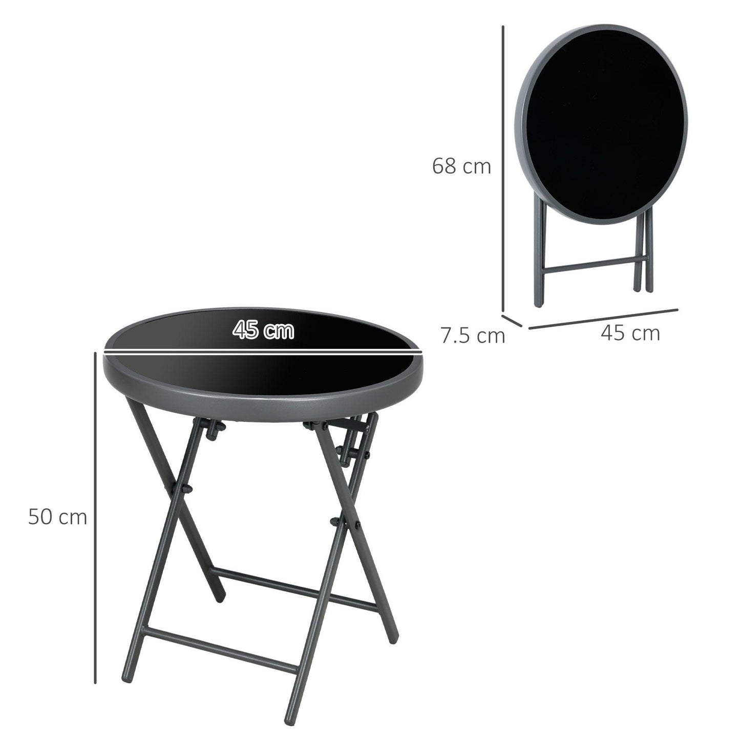 Outsunny Î¦45cm Outdoor Side Table, Round Folding Patio Table with Imitation Marble Glass Top, Small Coffee Table - ALL4U RETAILER LTD