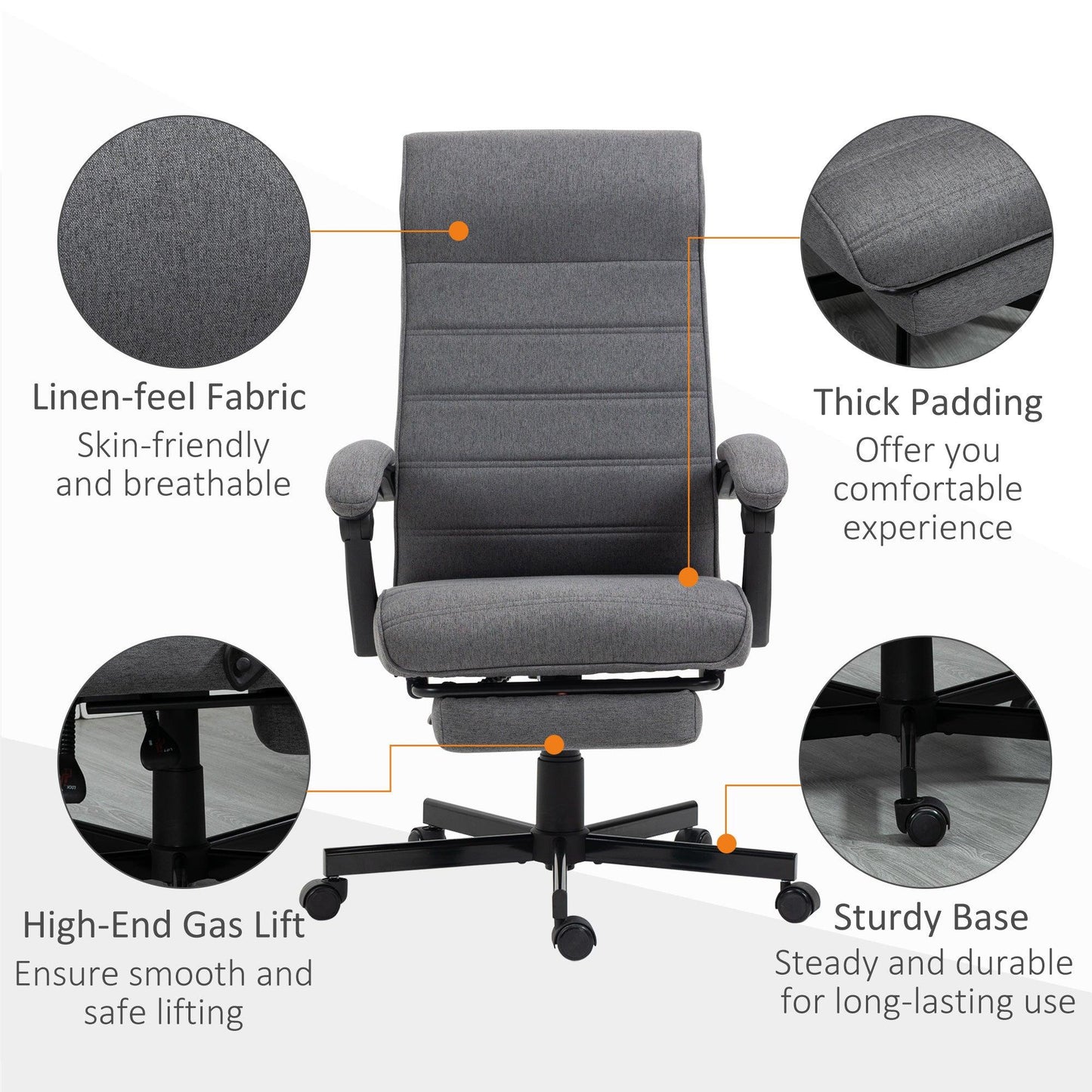 Vinsetto High-Back Office Chair with Adjustable Height, Reclining Swivel, Grey - ALL4U RETAILER LTD