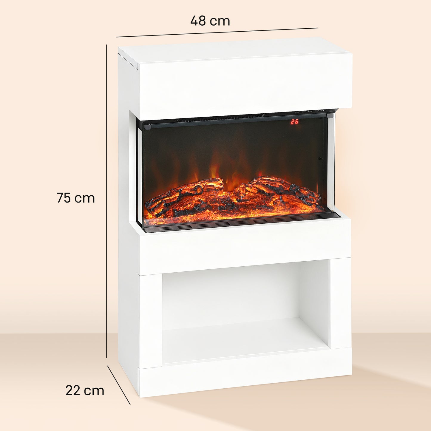 HOMCOM 19 Inch Electric Fireplace With Surround Mantel 3D Flame 1000W 2000W White Remote Timer 3 Sided View