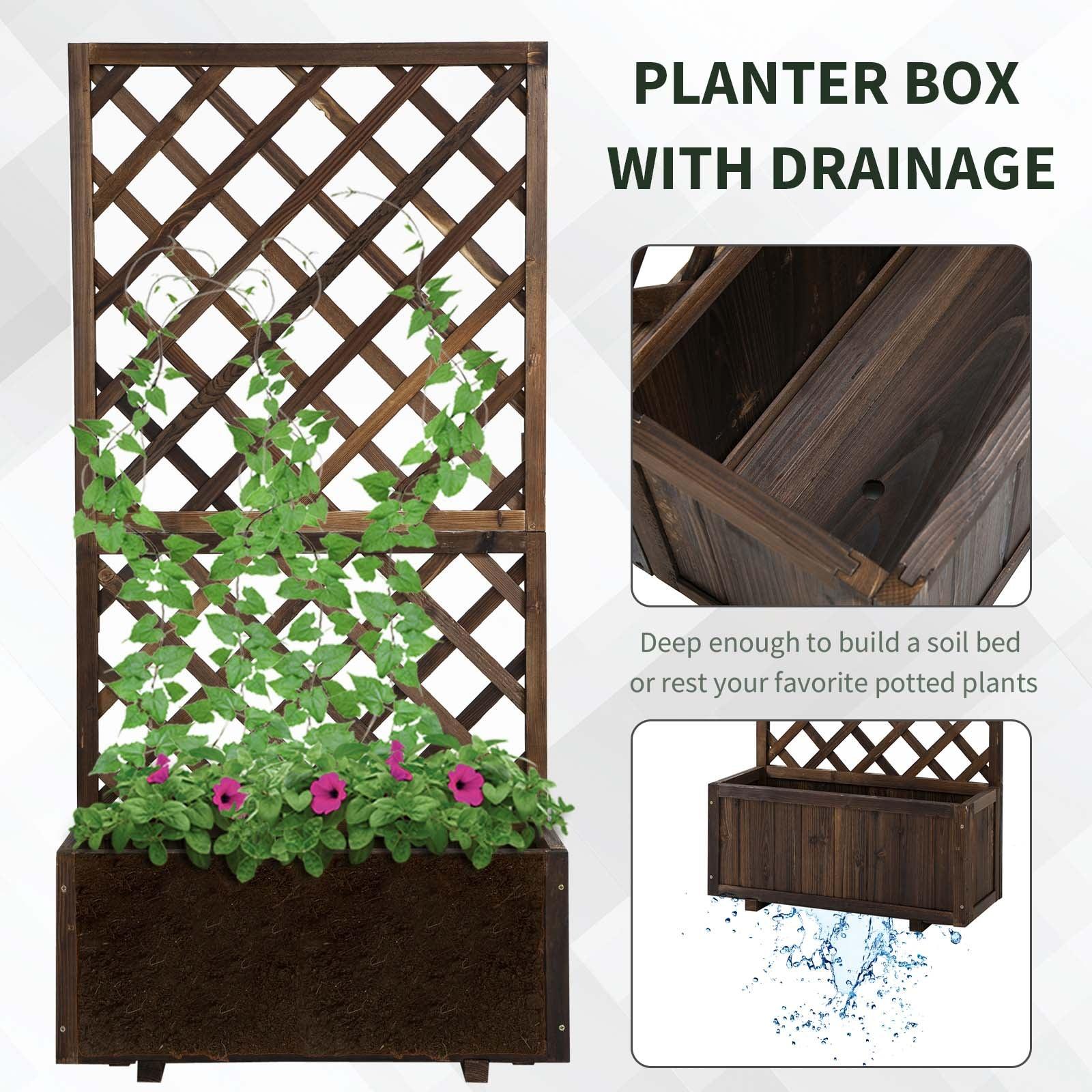 Outsunny Wooden Garden Planter with Trellis - Raised Bed for Climbing Plants - ALL4U RETAILER LTD