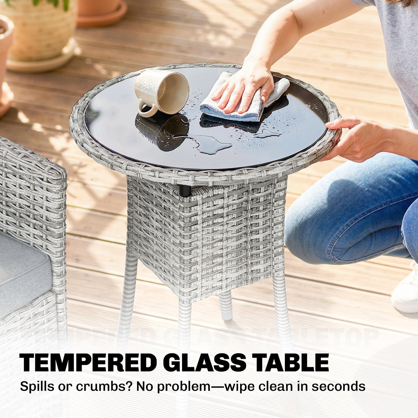 Outsunny Rattan Bistro Set With Reclining Garden Chairs Glass Coffee Table Cushions For Patio Balcony Light Grey
