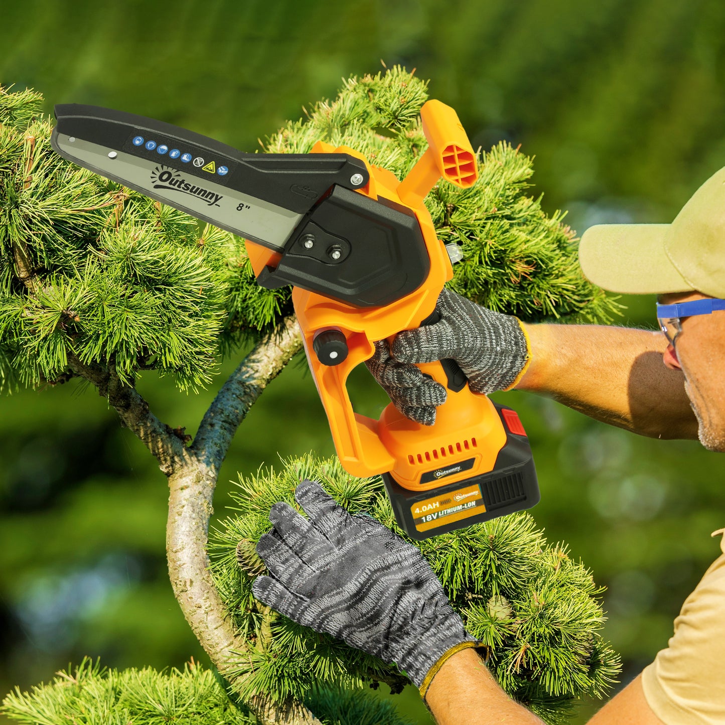 Outsunny Cordless Pruning Saw 8 Inch With Brushless Motor Two 4000mAh Batteries Safety Lock For Tree Trimming