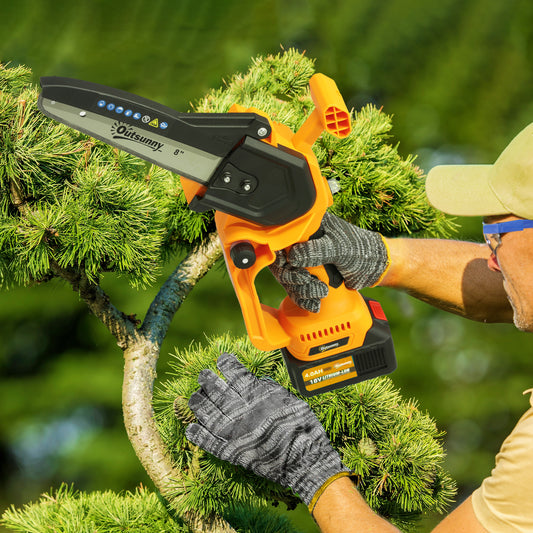 Outsunny Cordless Pruning Saw 8 Inch With Brushless Motor Two 4000mAh Batteries Safety Lock For Tree Trimming