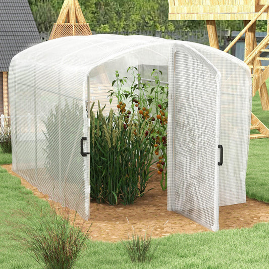 Outsunny Polytunnel Greenhouse Walk-in Grow House with UV-resistant PE Cover, Door and Galvanised Steel Frame, 2 x 2 x 2m, White - ALL4U RETAILER LTD