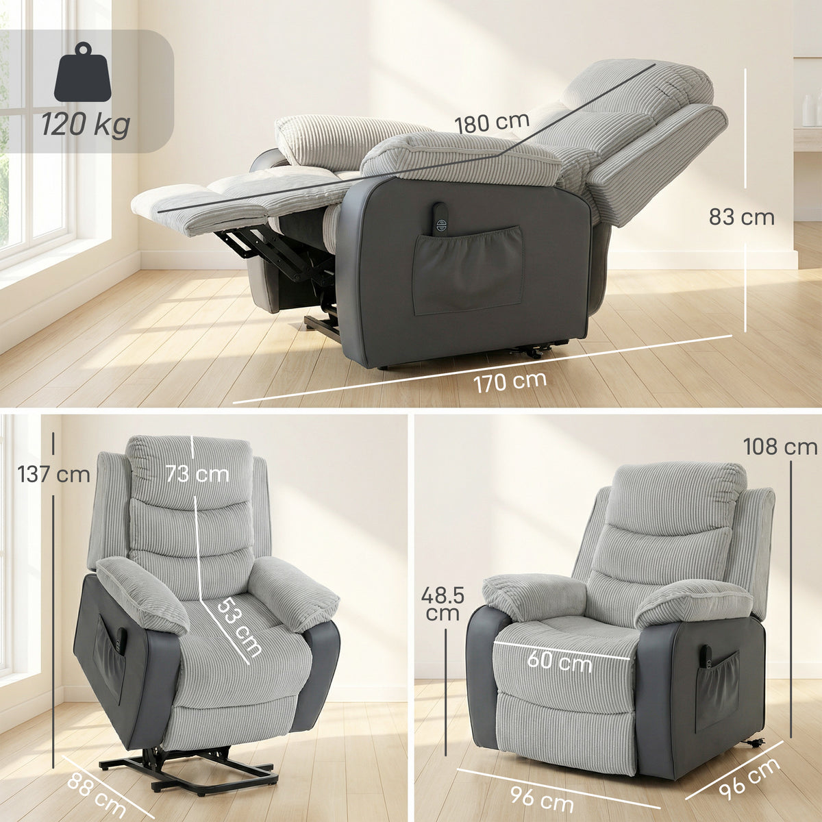 HOMCOM Power Lift Recliner Chair For Elderly With USB Port And Pocket Grey