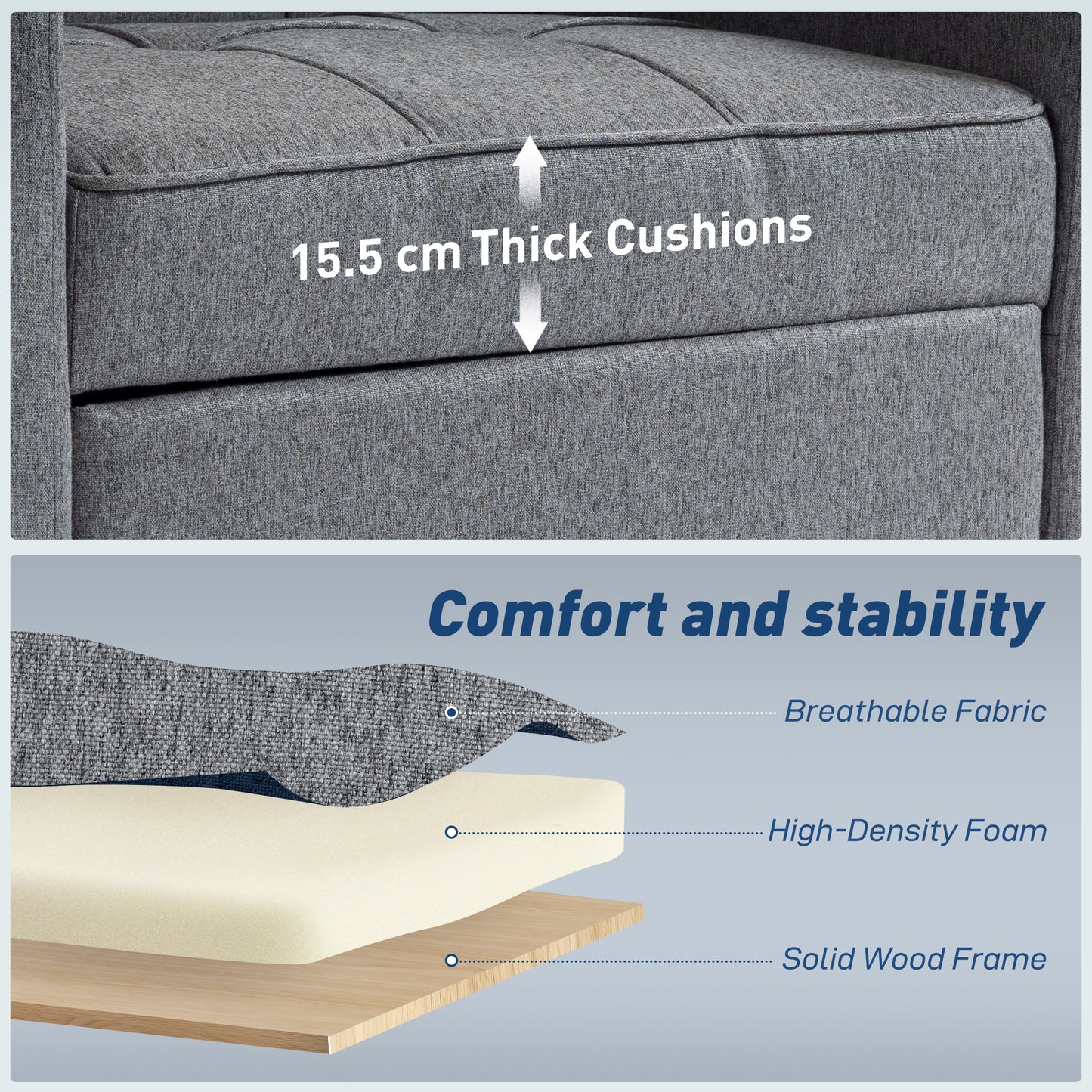 HOMCOM 3-In-1 Sofa Bed Armchair to Lounger to Bed Dark Grey 95 X 190 Cm Bed Size